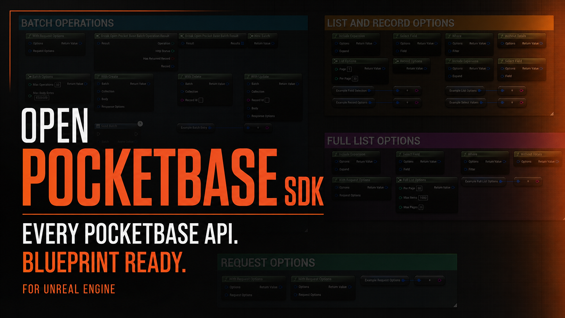 OpenPocketBaseSDK with its Unreal Engine Blueprint nodes